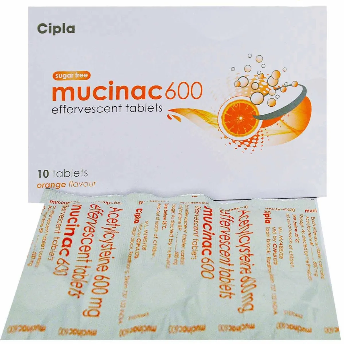 Mucinac 600 Sugar Free Orange Effervescent Tablet