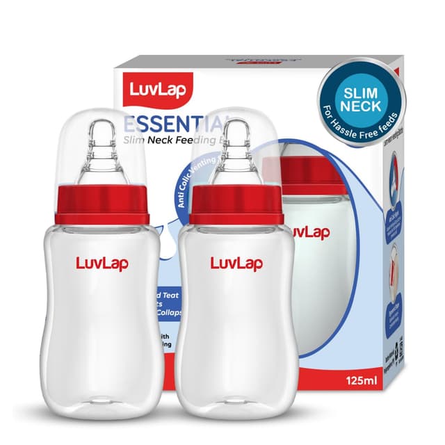 Luvlap Anti-Colic Slim/Regular Neck Essential Baby Feeding Bottle 125Ml Pack Of 2 Bpa Free